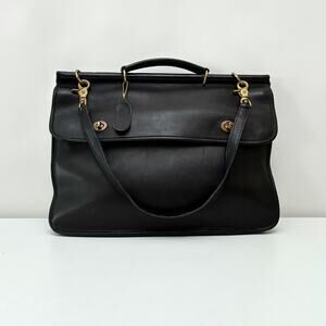 Vintage Laura USA Black Leather Satchel with Shoulder Strap - Laptop Bag